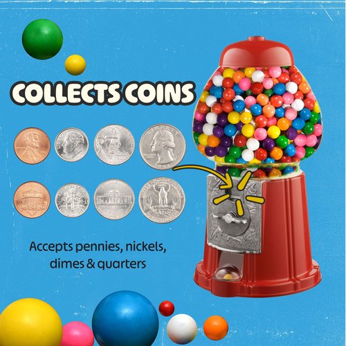 15” Gumball Machine with Stand and Coin Bank - Bubble Gum Machine Candy Dispenser Vending Machine with Glass Globe and Metal Base - Vintage Style Gum Ball Machine by Great Northern Popcorn (Red)