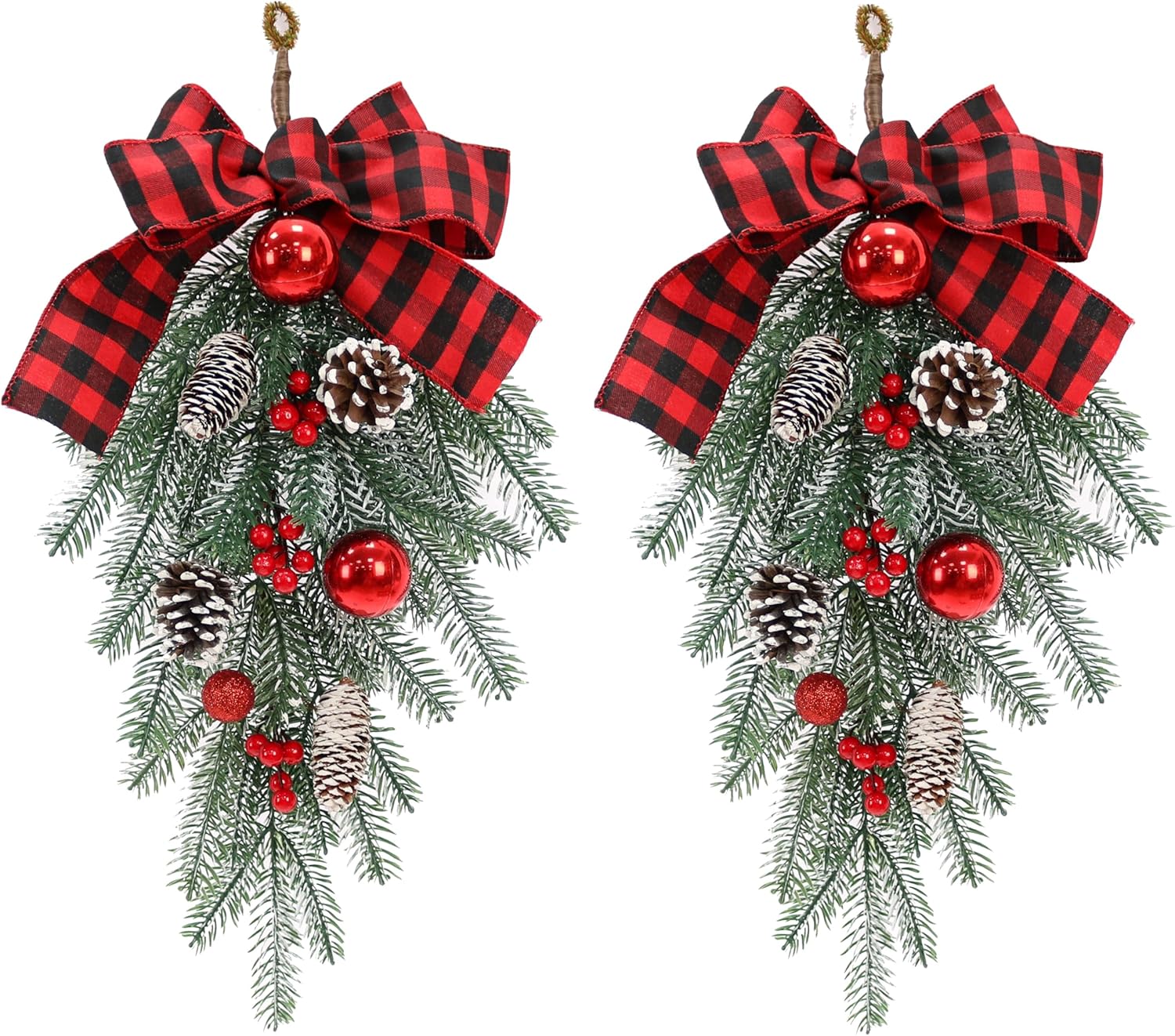 Regine Switzerland Christmas Swag - Decorative Outdoor Garland with Pine Cones & Red Bow | Teardrop Design