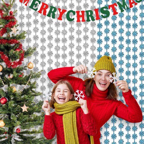 GREATRIL Silver Blue Snowflake Fringe Curtain - Sparkling Winter Backdrop for Christmas & Birthdays - 3.2ft x 6.5ft - 2 Pack