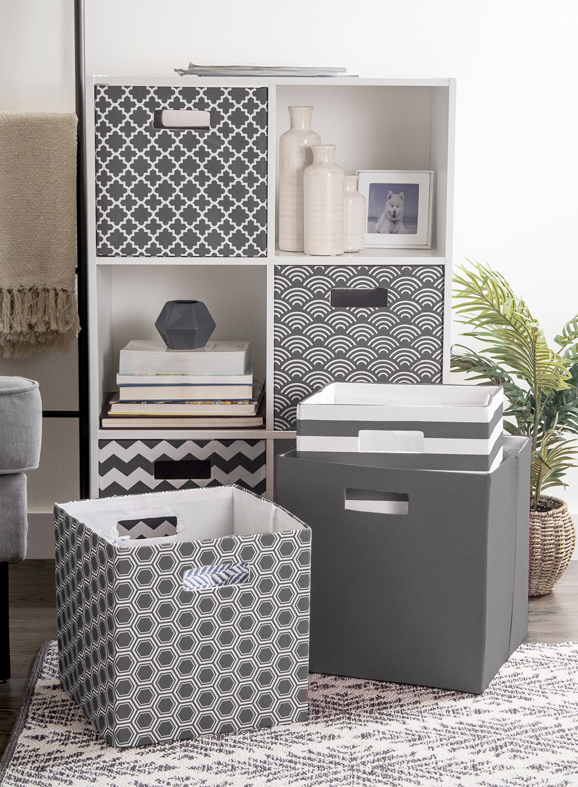 DII Collapsible Hard Sided Bin, Waves, Gray, Large