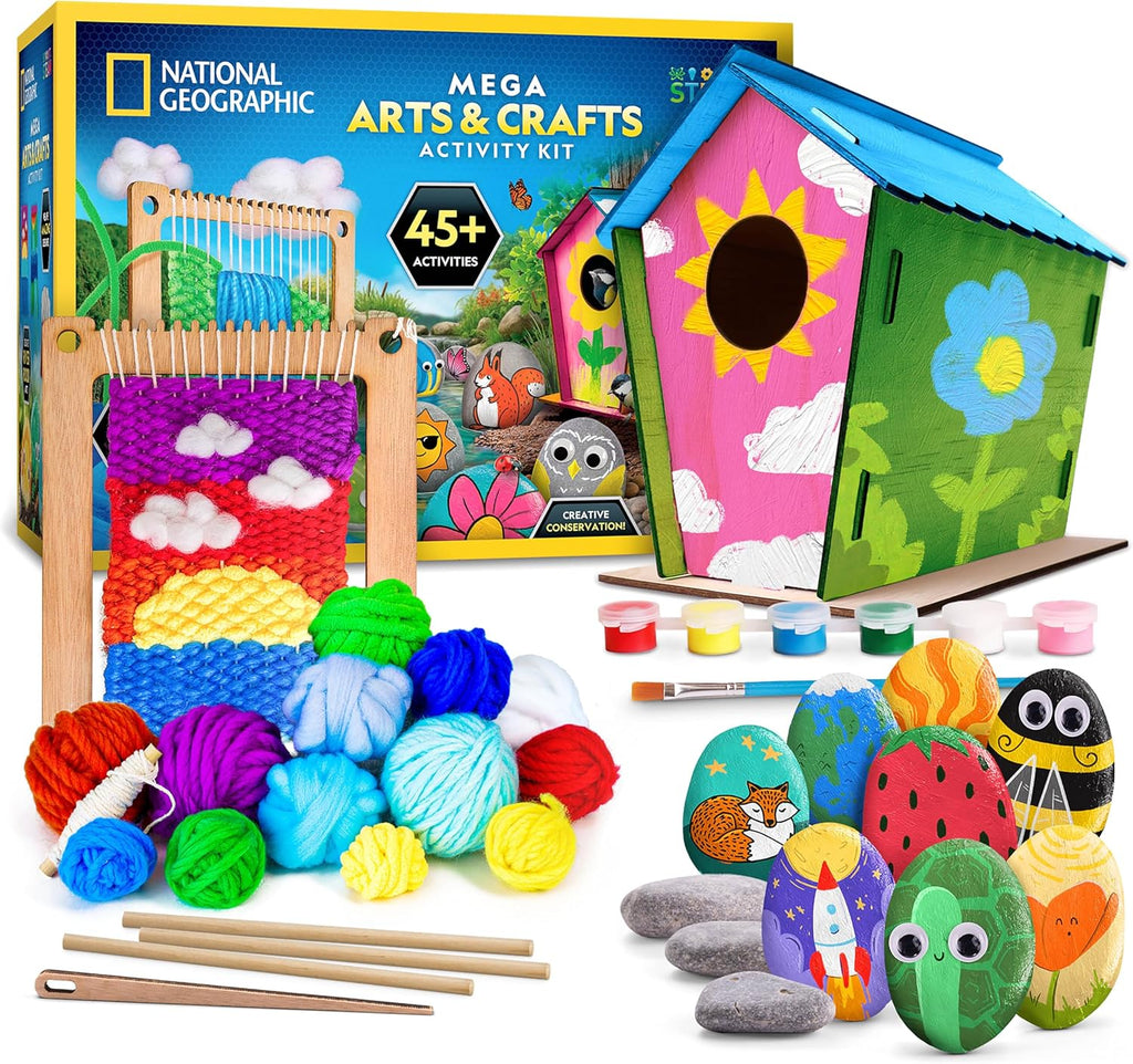 National Geographic Mega Arts & Crafts Activity Kit - 3-in-1 Craft Set for Kids | Build, Paint, Weave & Create
