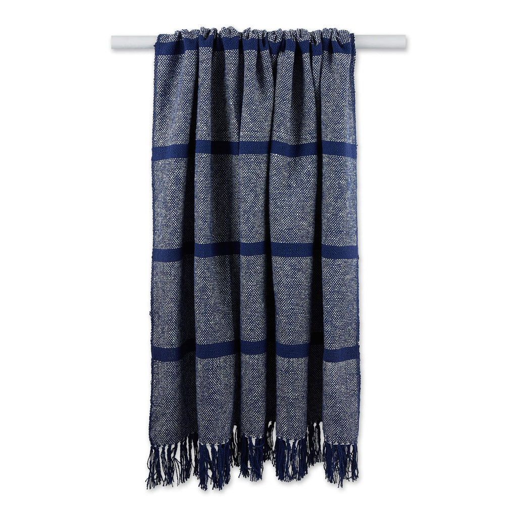 DII Navy Stripe Homespun Throw, 50x60 with 2.5" Fringe