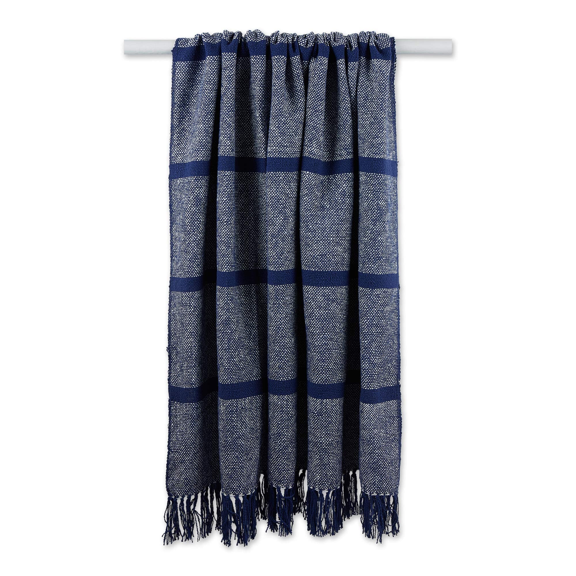 DII Navy Stripe Homespun Throw, 50x60 with 2.5" Fringe