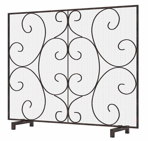 Kingson Single Panel Decorative Flat Fireplace Screen Cover Handcrafted Durable Metal Mesh, Heat-Resistant Free Standing Fireplace Spark Guard Mesh 37.8" L x 8.8" W x 30.7" H Brushed Copper