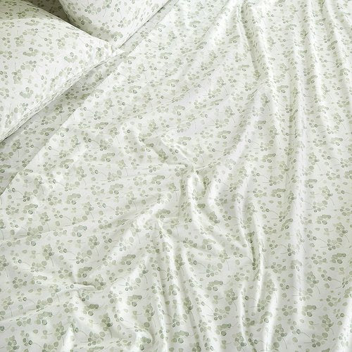Chezmoi Collection Arbor 4-Piece Floral Bed Sheet Set - Soft Green White Printed Microfiber 14-Inches Deep Pocket Sheets & Pillowcases Set, Queen