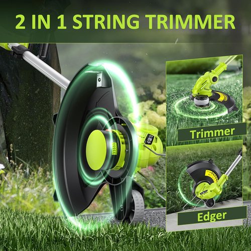 JAGROM Cordless Electric String Trimmer - 20V 12-Inch Lawn Mower & Edger with 2 Batteries & Charger