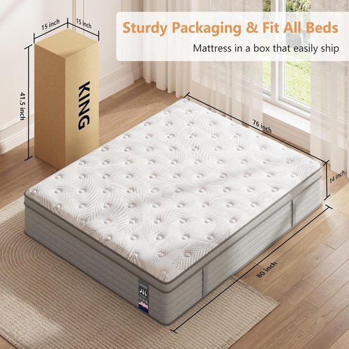 King Size Mattress - 14-Inch Medium Firm Hybrid with Cooling Gel Memory Foam | Motion Isolation & Pressure Relief