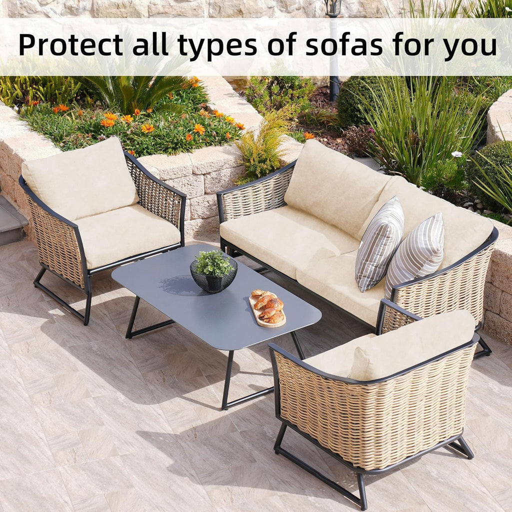 BIETYONE 8Pcs Stretch Velvet Patio Cushion Covers - Fluffy Washable Slipcovers for Fall Outdoor Decor | Beige