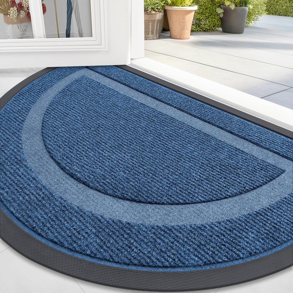 OLANLY Half Circle Door Mat - Waterproof All-Season Doormat for Indoor/Outdoor Use | 33x21 Light Blue