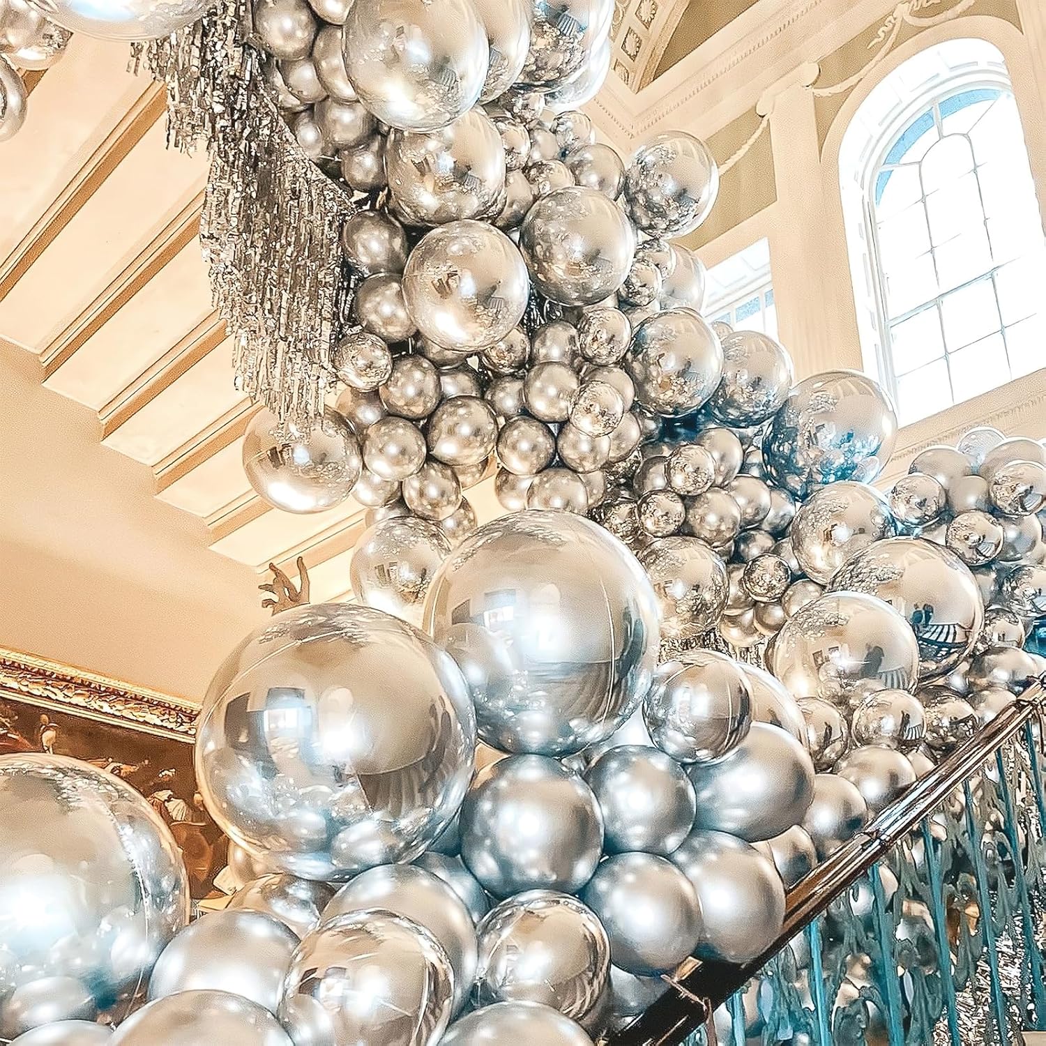 PartyWoo Silver Balloon Arch Kit - 152 Pcs in Various Sizes for Birthday, Wedding & Graduation Decor