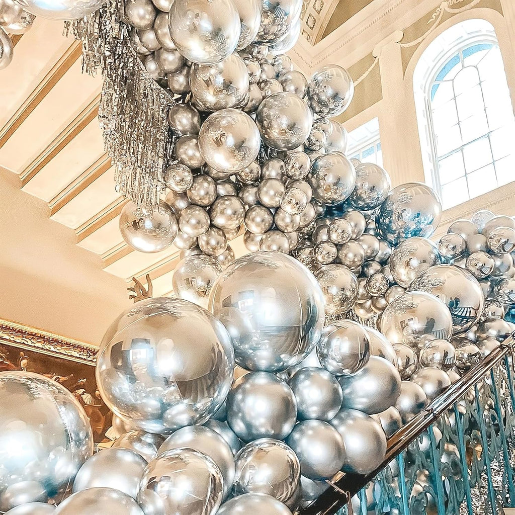 PartyWoo Silver Balloons - 100-Piece Arch Kit with Various Sizes for Birthday & Wedding Decor