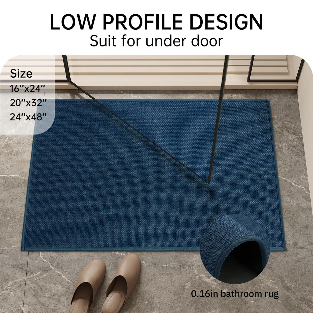 Mecko Bath Mat, Ultra Absorbent Quick Dry Bathroom Floor Mats-Upgraded Thin Cozy Cloth Bathroom Mat(Navy Blue,16"x24")