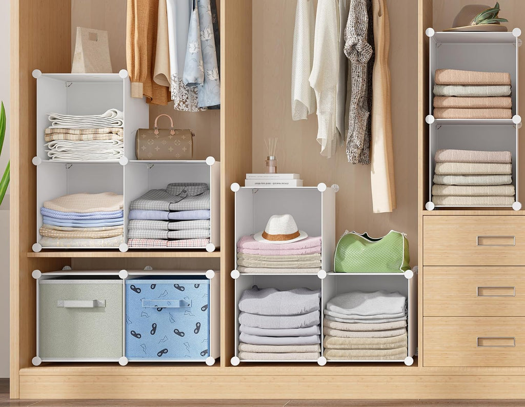 Stackable Closet Organizers by [Brand Name] - 6 Cube Storage Solution for Bathroom & Wardrobe