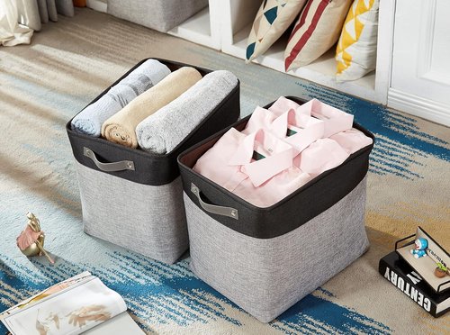 DECOMOMO Extra Large Fabric Storage Baskets - 54.5L Organizing Bins for Linen Closet | Grey & Black, XXXL (3 Pack)