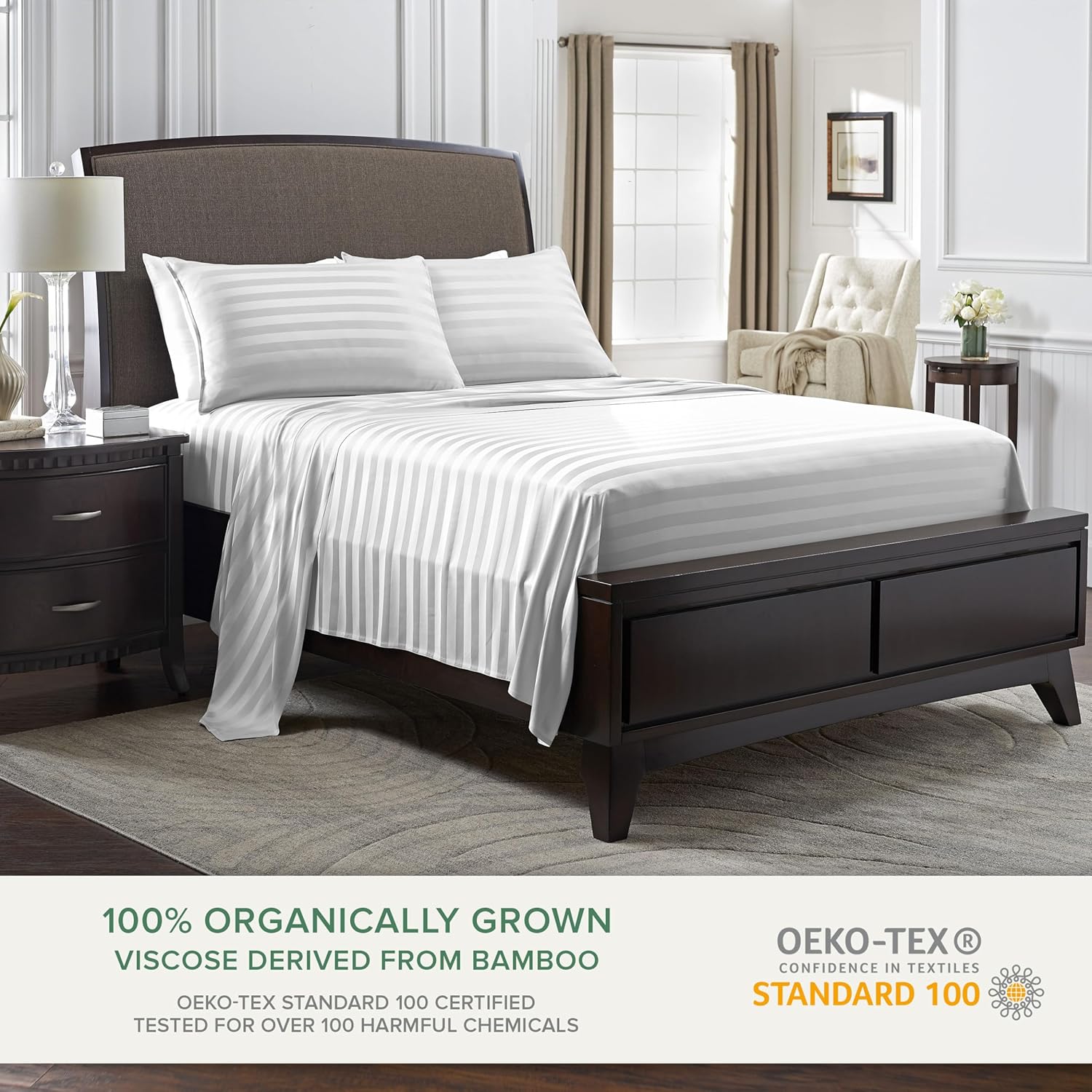 Pure Bamboo King Sheets - Luxuriously Soft 100% Organic Viscose Bed Sheet Set | Jacquard White, Double Stitching, 2-Year Quality Promise