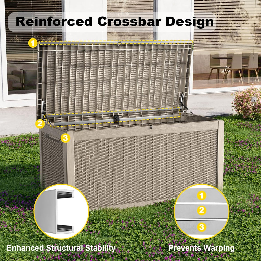 Skiennix 320 Gallon Outdoor Deck Box - Lockable Waterproof Storage for Garden Tools & Cushions | Grey
