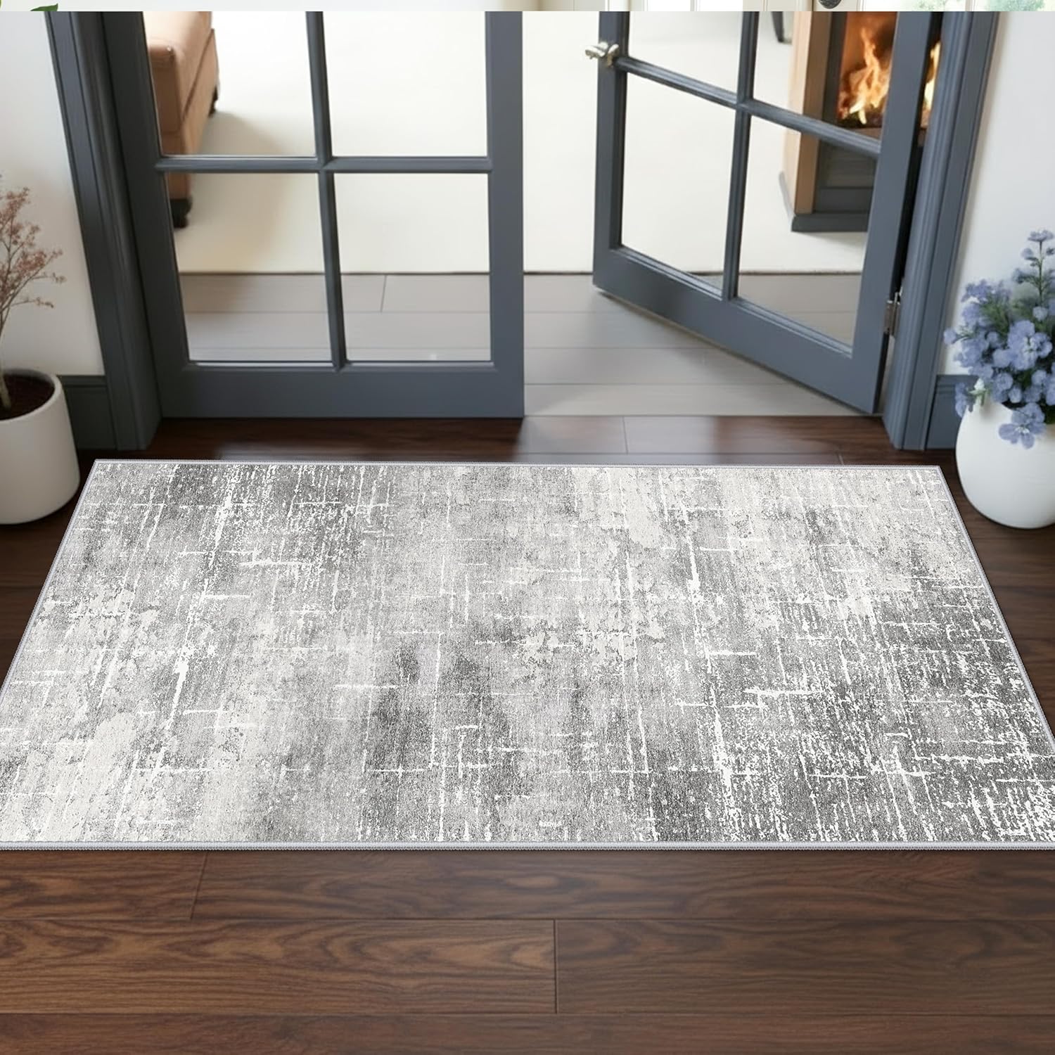 Regine Switzerland Washable 2x5 Hallway Runner Rug - Soft, Water-Resistant Indoor Carpet in Light Grey