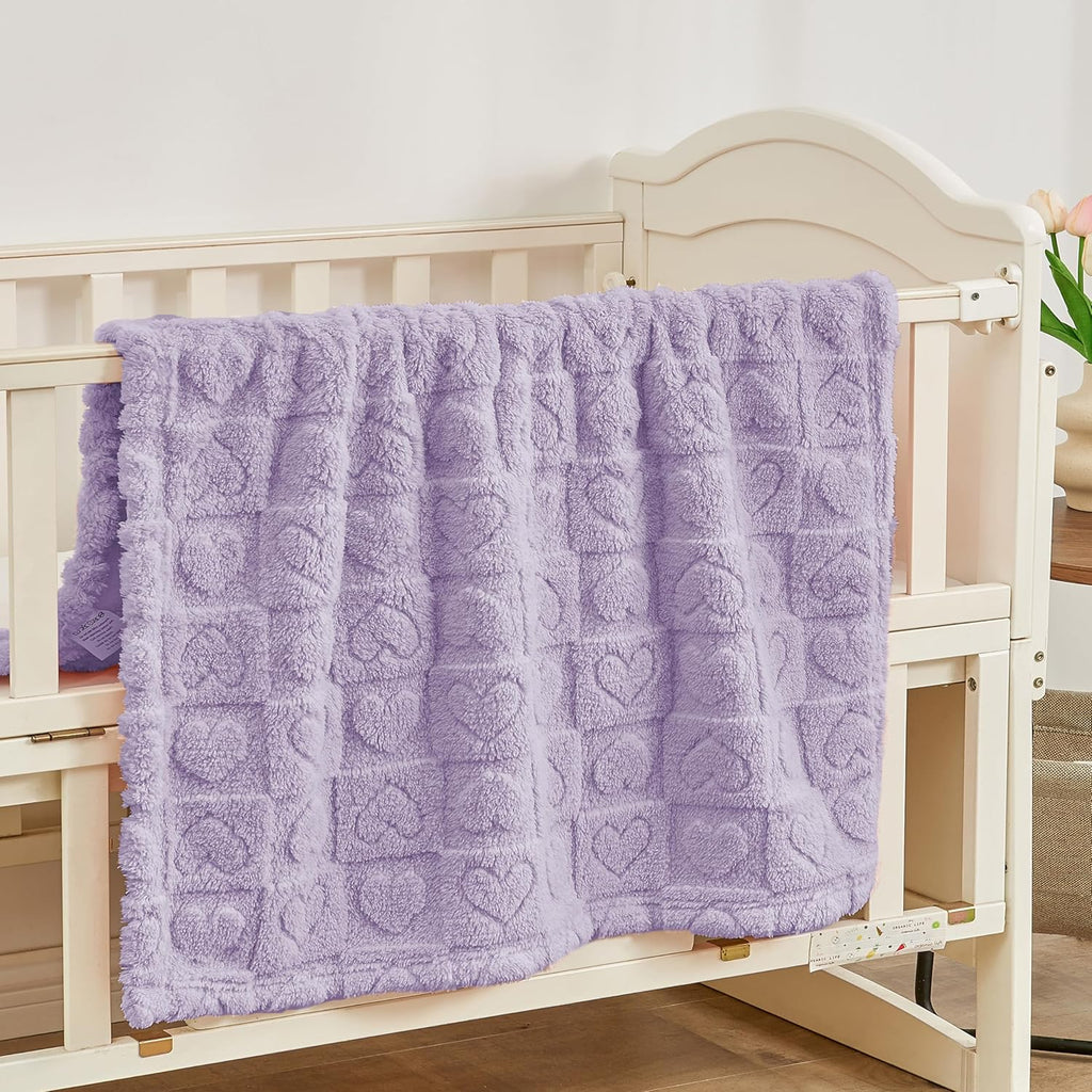Yurhap Fleece Baby Blanket - Ultra Soft Heart Checkered Design for Infants | 30”x40” Purple Cozy Crib Stroller Blanket