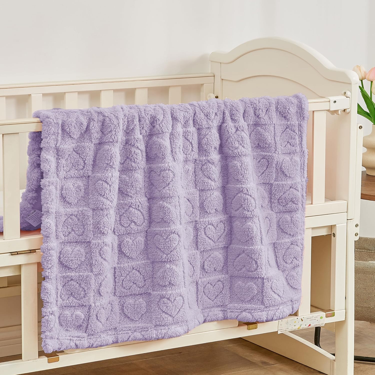 Yurhap Fleece Baby Blanket - Ultra Soft Heart Checkered Design for Infants | 30”x40” Purple Cozy Crib Stroller Blanket