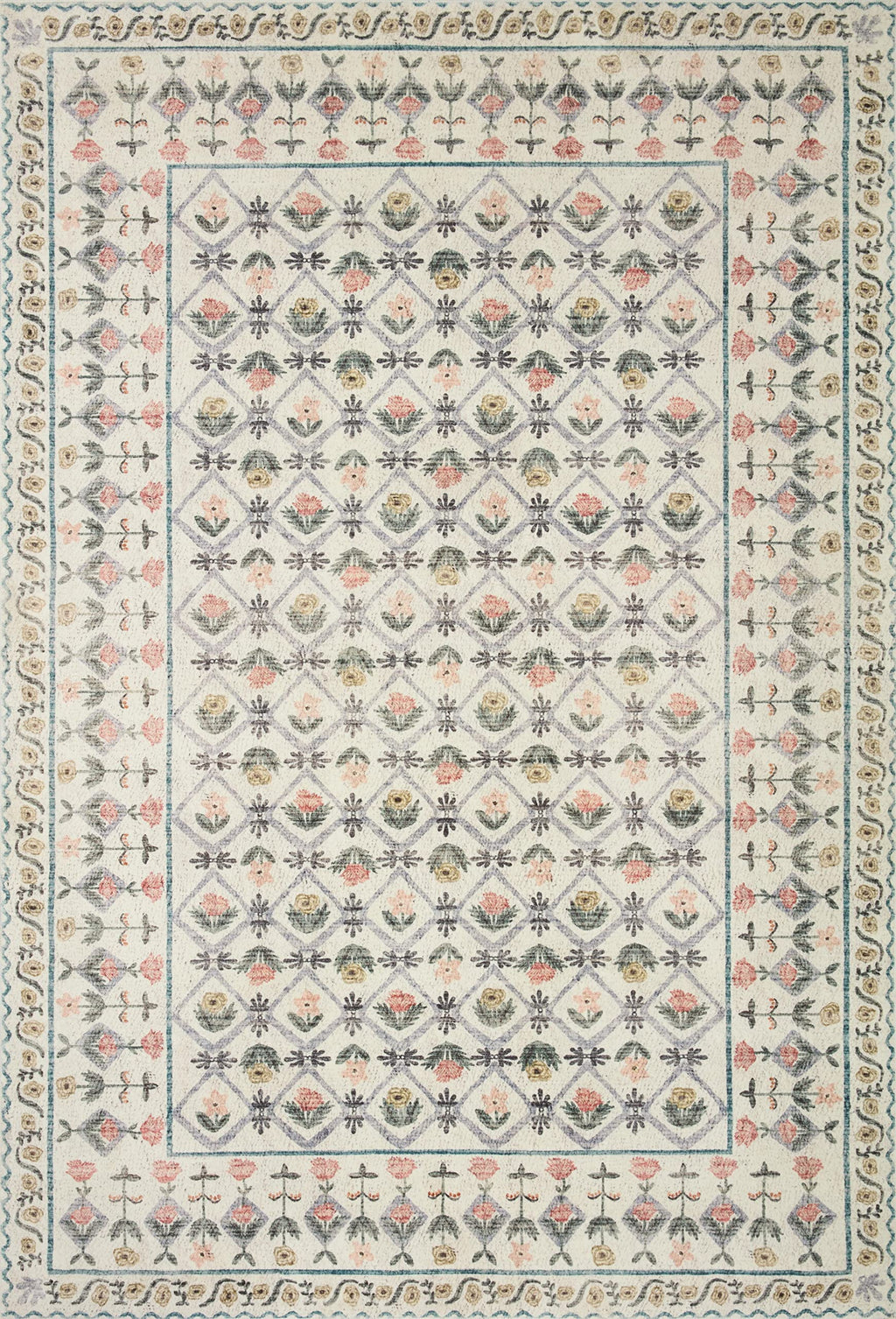Loloi Rifle Paper Co. Eden Collection EDE-03 Lattice Ivory 3'-6" x 5'-6" Accent Rug feat. CloudPile™