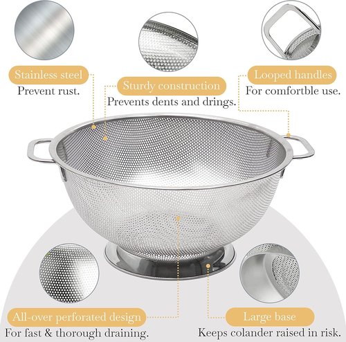 Bellemain Colander - 5 Qt Stainless Steel Strainer with Handle for Pasta, Vegetables & Fruit