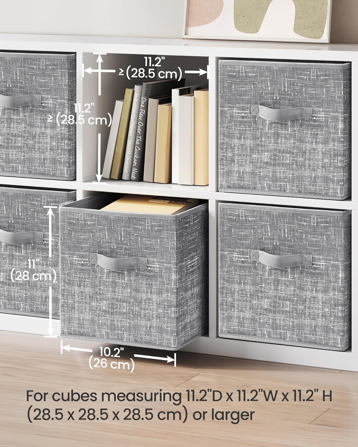 SONGMICS Storage Cubes - 11-Inch Foldable Fabric Bins with Double Handles | Set of 6 in Cattail Gray