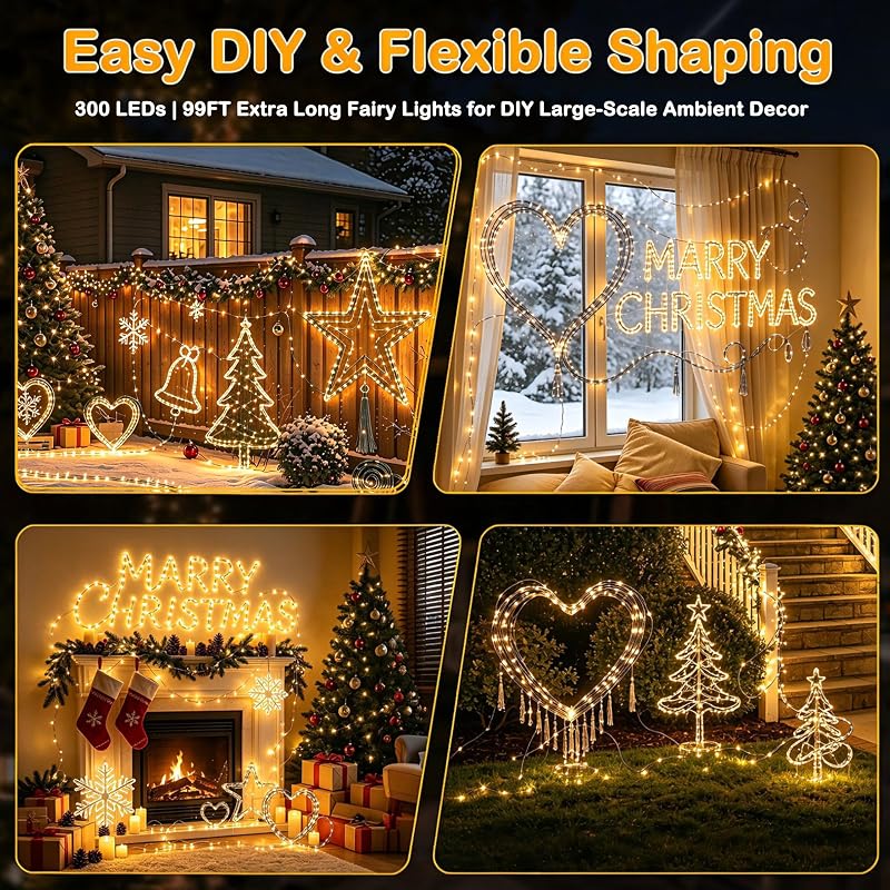 Decute 300LED 99FT Green Wire Christmas String Lights with Remote - Dimmable, UL Listed