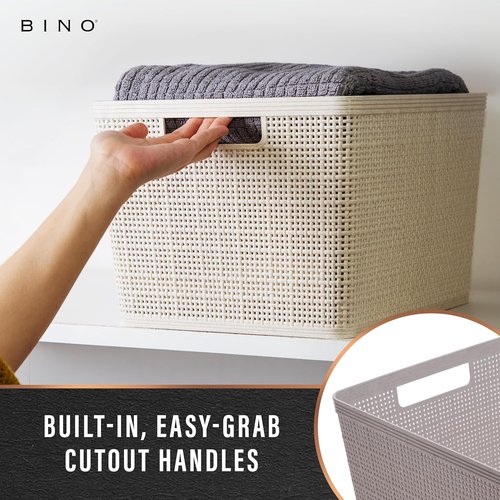 BINO Woven Plastic Basket - Large Natural 3-Pack | Stylish Home Organization & Space-Saving Storage