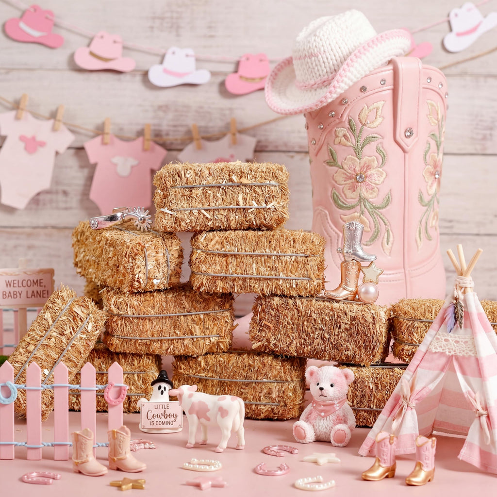 Maasechs 6 Pcs Mini Hay Bales Miniature Hay Bales for Decoration Small Decorative Straw for Easter Scene Rustic Wedding Western Cowboy Themed Birthday Party Decorations (2.6 x 1.2 x 1.2 Inch)