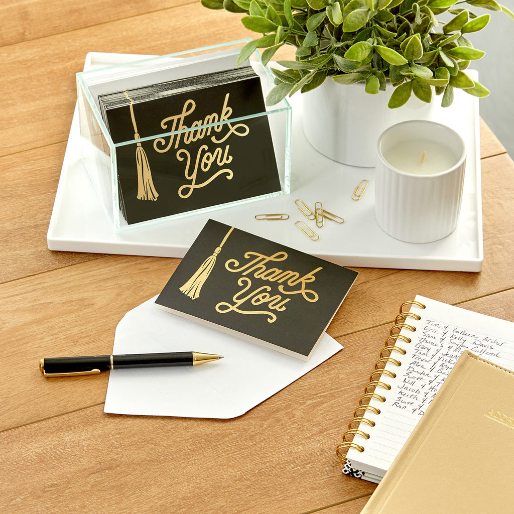 Hallmark Graduation Thank You Cards Bulk, Black and Gold Tassel (40 Thank You Notes with Envelopes)