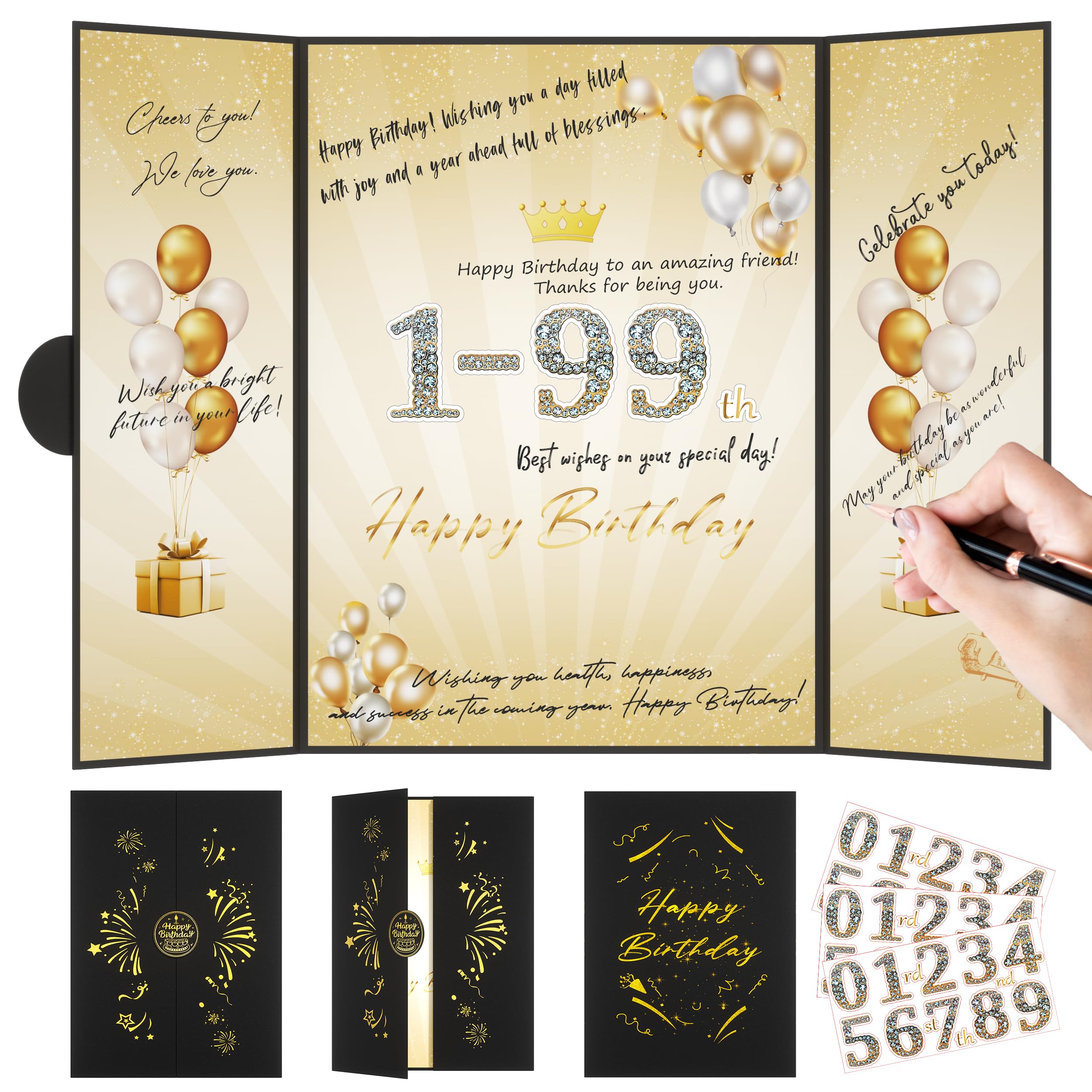 Pranski Black Gold 1st-99th Happy Birthday Party Decorations 18"x12" Birthday Guest Book for Men Women Suitable for All Ages Birthday Gifts Birthday Card