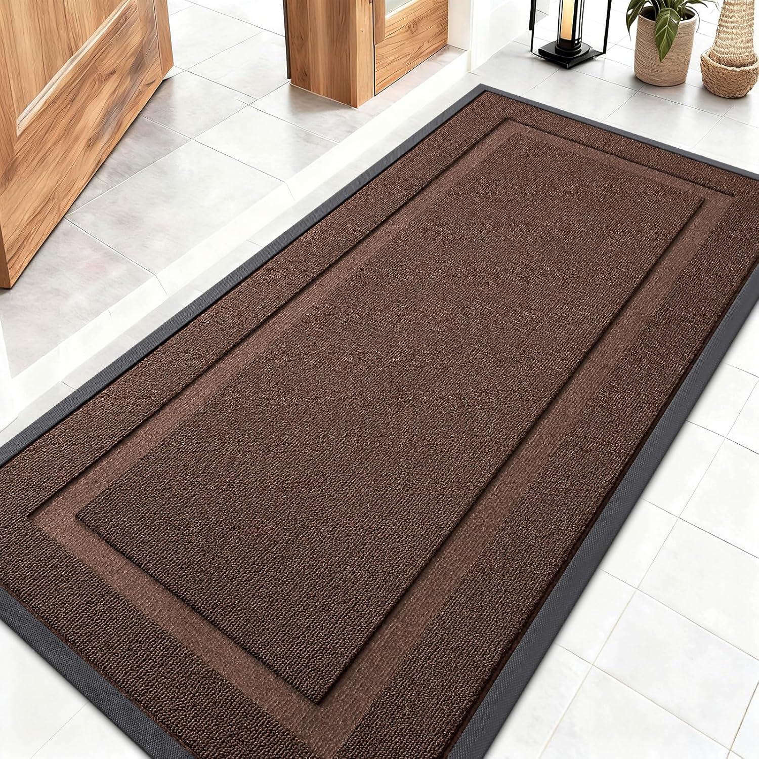 OLANLY Waterproof Front Door Mat - All-Season Indoor/Outdoor Doormat, Easy Clean, 47x23, Chocolate Brown