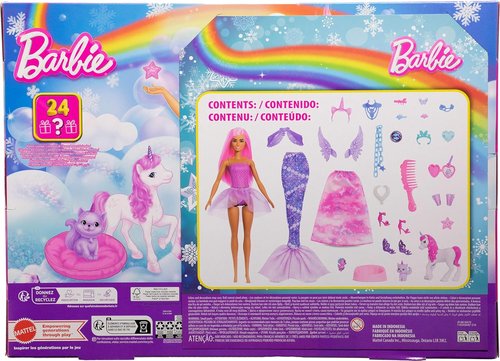 Barbie Advent Calendar - 24 Surprise Toy Accessories & Transforming Fashion Doll | Unicorn, Pets & More