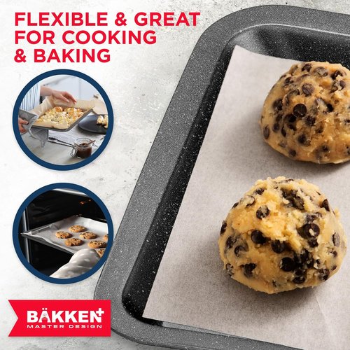 BAKKEN 3-Piece Nonstick Baking Pans Set - Stackable Cookie Trays, Oven Safe Up To 450°F, Gray Marble