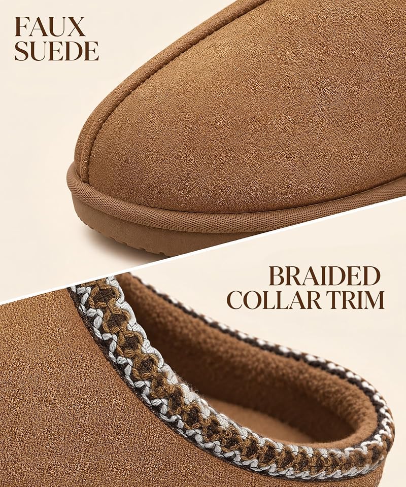 Chestnut Litfun Cozy Memory Foam Slippers for Women - Faux Suede Clog House Shoes, 6.5-7