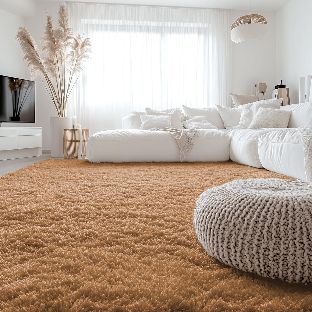 OLANLY Large 8x10 Machine Washable Area Rug - Soft Fluffy Shaggy Indoor Carpet for Living Room & Bedroom | Khaki
