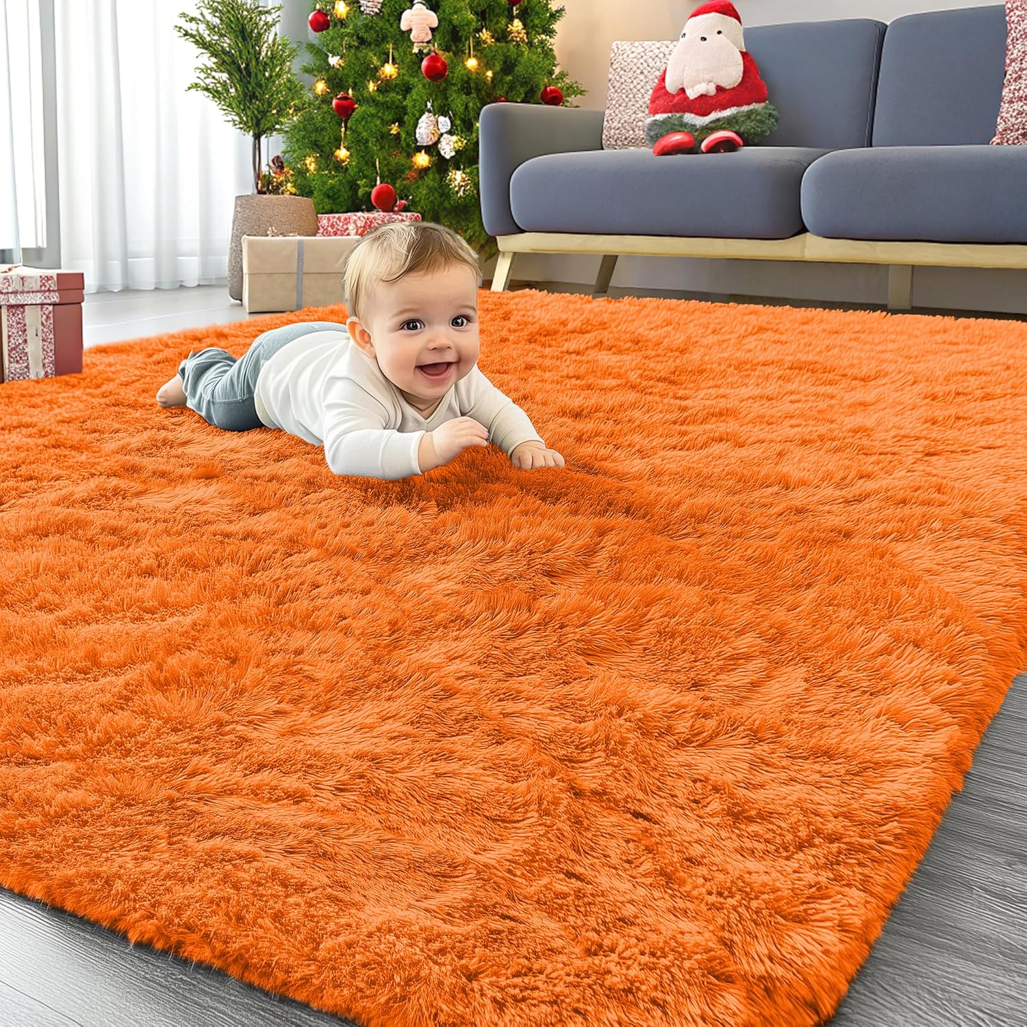 OLANLY Area Rug - Soft Fluffy Shaggy Design | Machine Washable 4x5.9 ft for Living Room & Bedroom - Orange