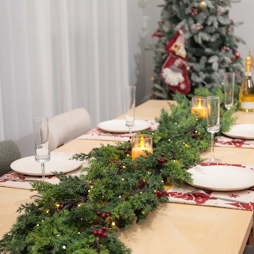 QXXQ 6 Feet Christmas Garland -Real Touch Cedar Garland - Christmas Decorations -Christmas Garland for Table, Wall, Mantle,Outdoor Indoor - Garland for Christmas Decorations Free LED String Lights