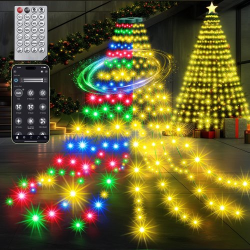 CheaperPremium 30 Modes Ring Christmas Tree Lights - 7.5Ft x 12 Lines 336 LED Easy App Control Color Changing Timer Remote (Warm White to Multicolor)