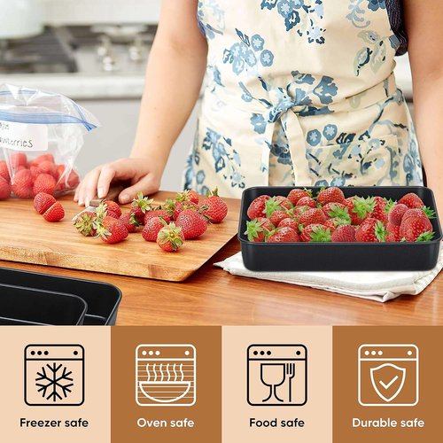 E-far Nonstick Baking Pans Set of 3 - Rectangle Stainless Steel Sheet Cake Pans | 12.5/10.5/9.4 Inch, Black Bakeware for Healthy Brownies, Lasagna & Casseroles