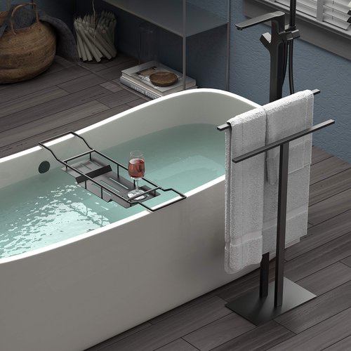 Gatco 1552MX Modern Floorstanding Two Level Towel Holder, Matte Black