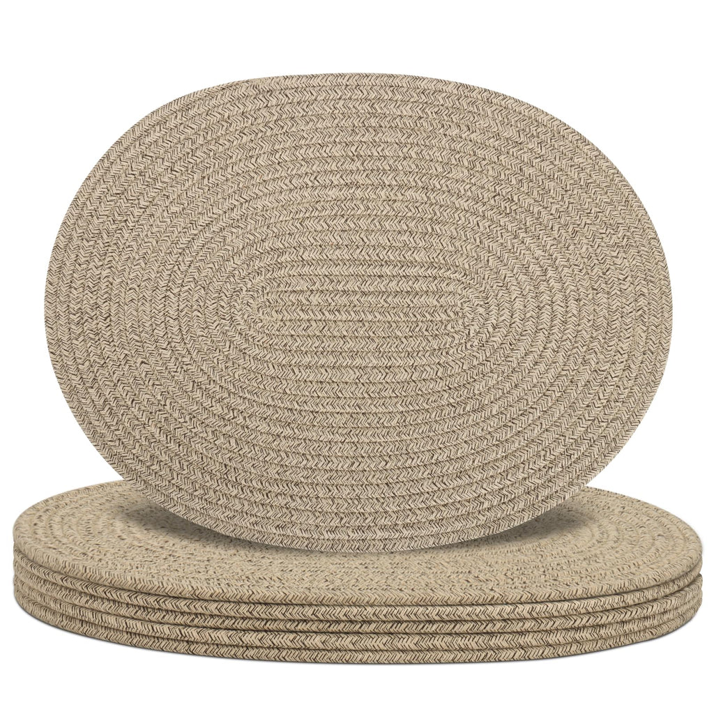 Oval Woven Placemats Set of 6, Boho Cotton Rope Braided Table Mats, 17x13 Inches Non Slip Heat Resistant Place Mats for Dining Room, Thick Hot Pads for Farmhouse Kitchen Table Decor. (Brown)