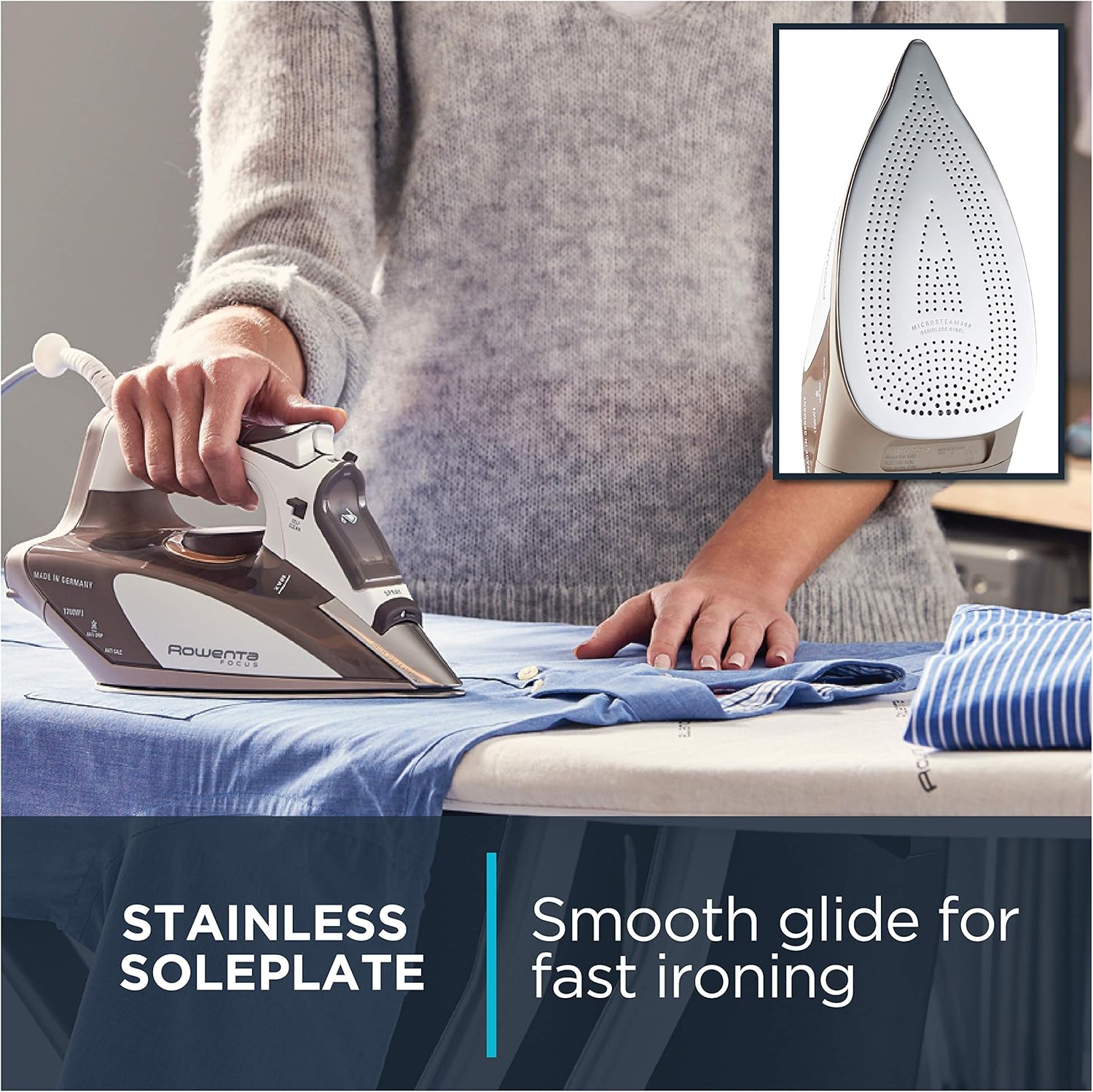 Rowenta Steam Iron - 1700 Watts Portable Iron with Micro Steam Stainless Steel Soleplate | Ideal for Cotton, Wool, Silk, and More