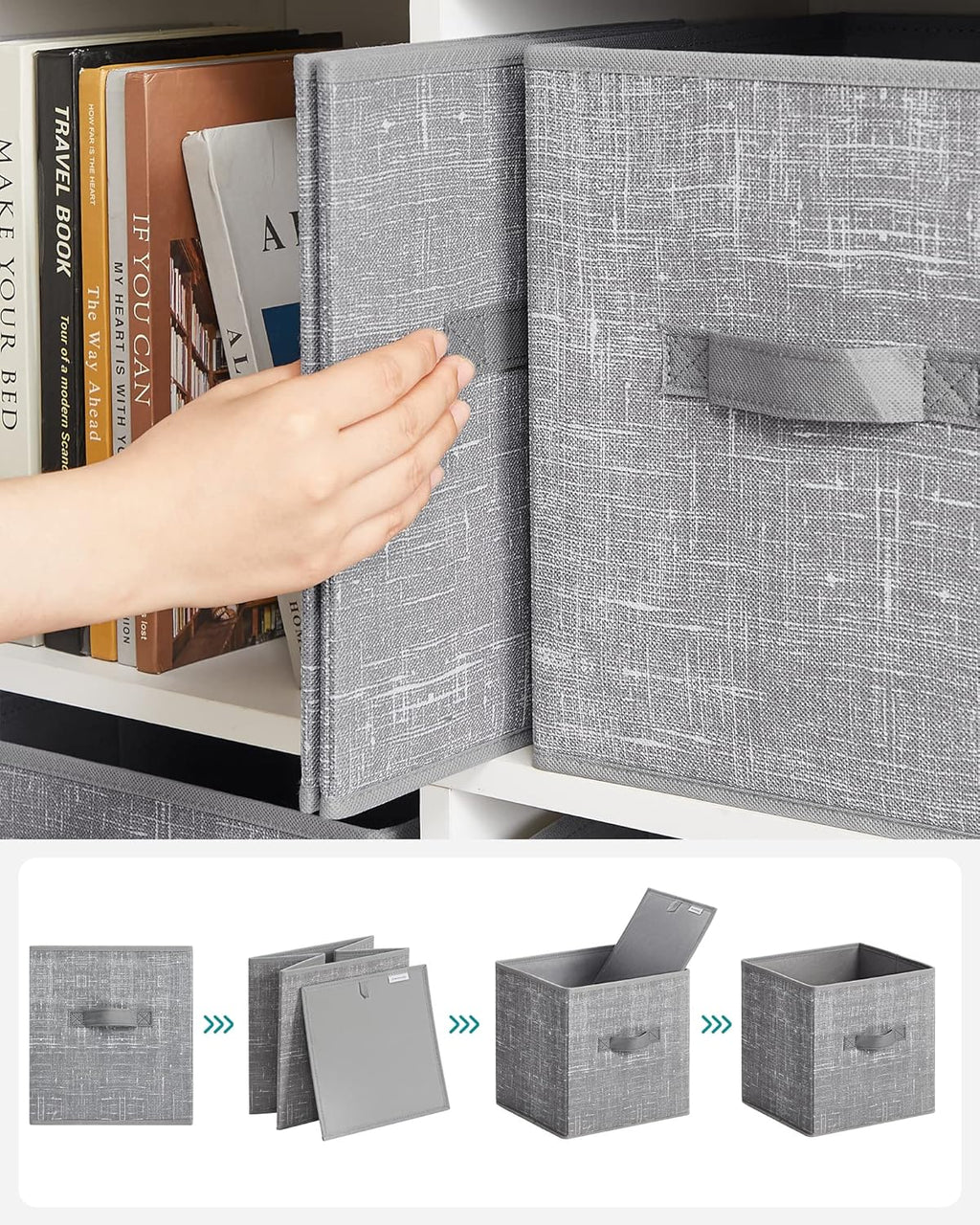 SONGMICS Storage Cubes - 11-Inch Non-Woven Fabric Bins with Double Handles - Set of 6, Cattail Gray Closet Organizers