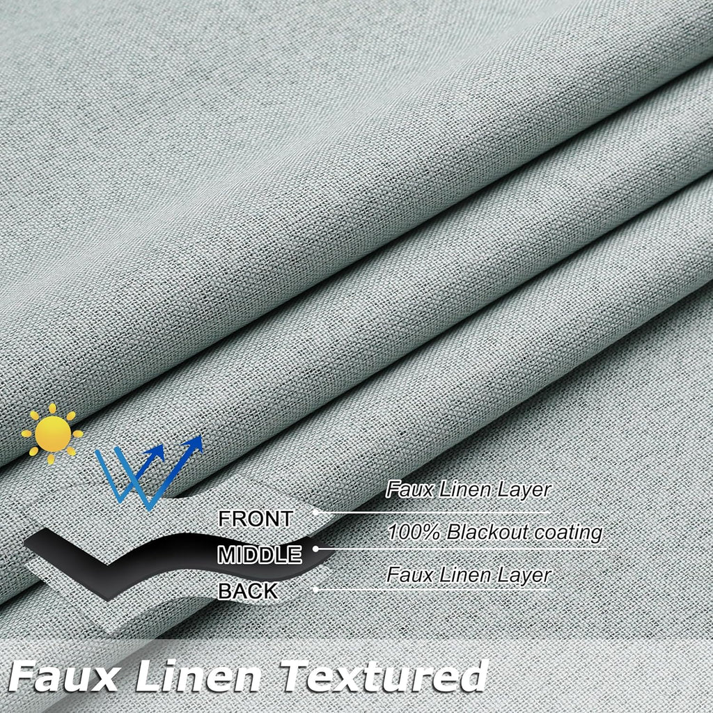 THOOO 100% Blackout Curtains - Natural Linen Textured Design | 63-Inch Sage Green for Bedroom & Nursery