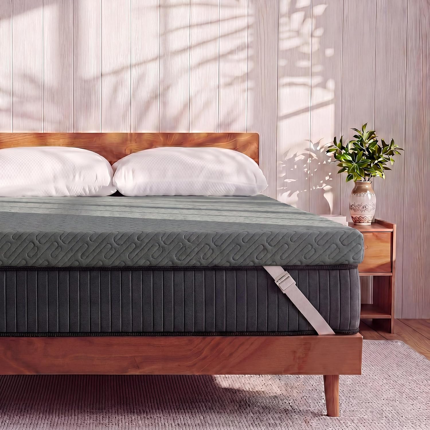 VALUXE Gel Memory Foam Mattress Topper - Full Size Cooling Pad with Pressure Relief | Grey, Removable Bamboo Cover