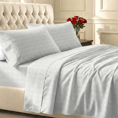 California Design Den Queen Cotton Sheet Set - 400 TC Award-Winning Sateen Finish, Deep Pockets | Crosshatch Taupish & Sage