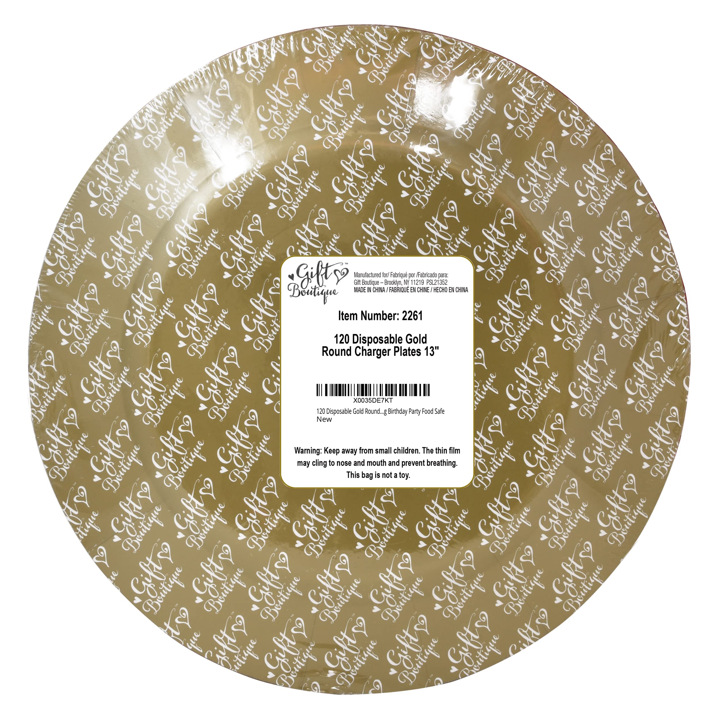 Gift Boutique 120 Disposable Gold Round Charger Plates 13" Dinner Table Serving Tray Plate Heavy Duty Reusable Paper Cardboard Platters for Table Setting Place Mats Cupcake Dessert Wedding Food Safe