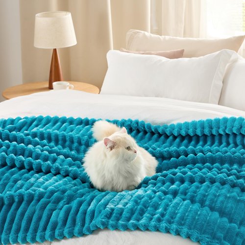 Bedsure Teal Fleece Blanket for Couch&Blankets Queen Size for Bed,90x90 Inches