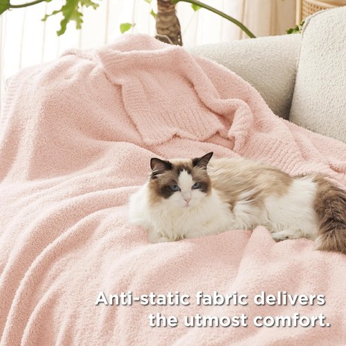 Bedsure Cozy Knit Throw Blanket - Super Soft Fluffy All-Season Plush Blanket, Pink, 50x60 Inches